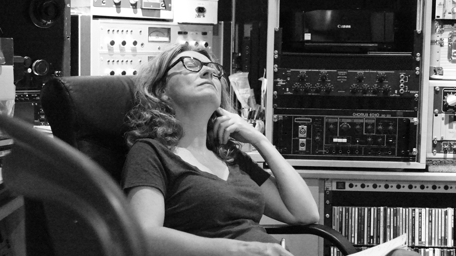 Lisa Mills listening back to a take